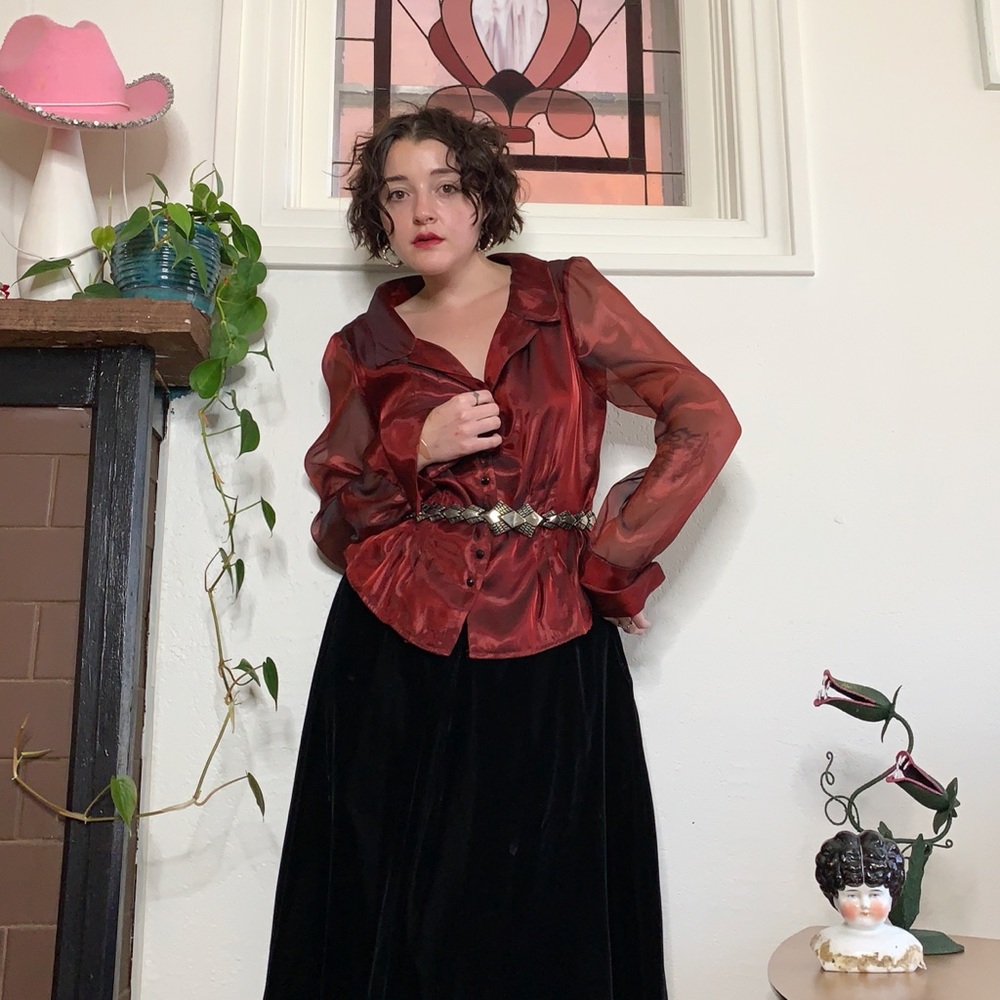 Vintage 1990s Burgundy Metallic Blouse